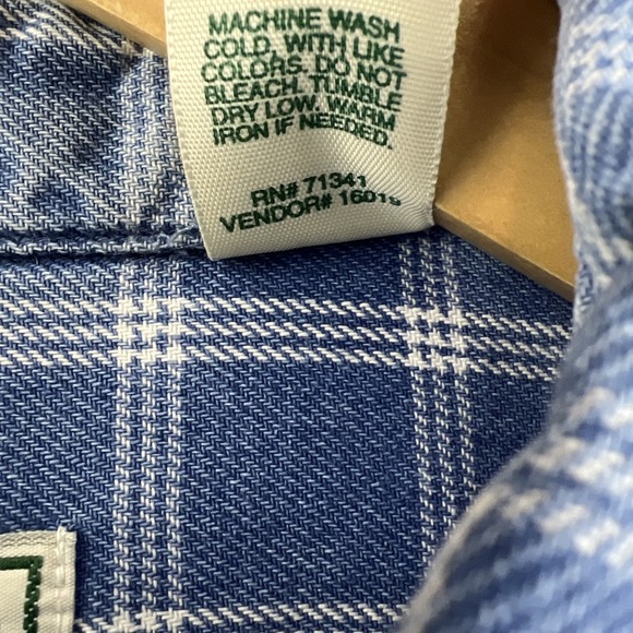 Men's LLBean Size Med Blue White Plaid Heavy Twill Button Down Long Sleeve Shirt - Picture 8 of 14